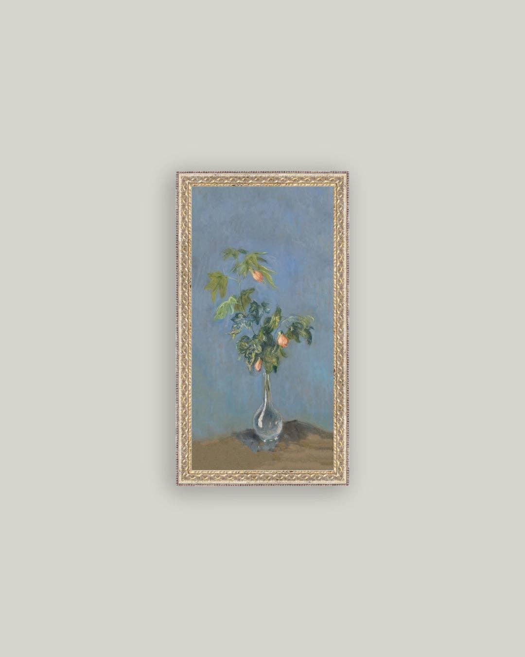 Flowers in a Glass Vase Framed Antique Art: 11x20