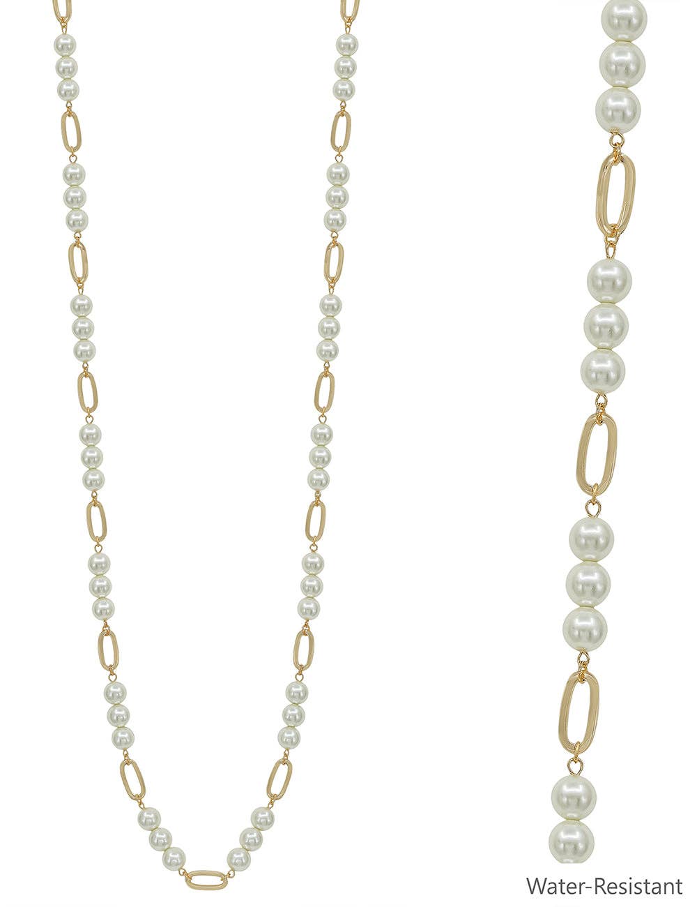 Water Resistant Pearl Beaded 10MM Beaded and Open Oval 34" Necklace