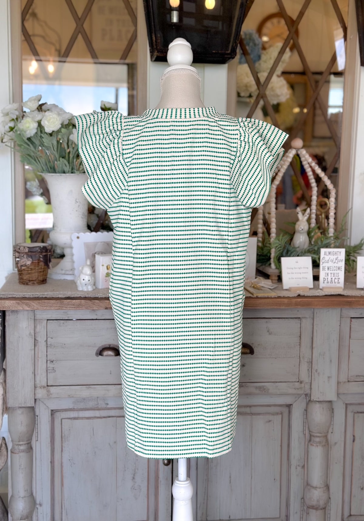 Green/White Stripe Dress