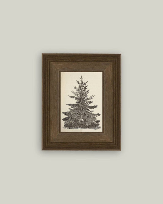 Vintage Pine Tree Framed Antique Art | 5x7