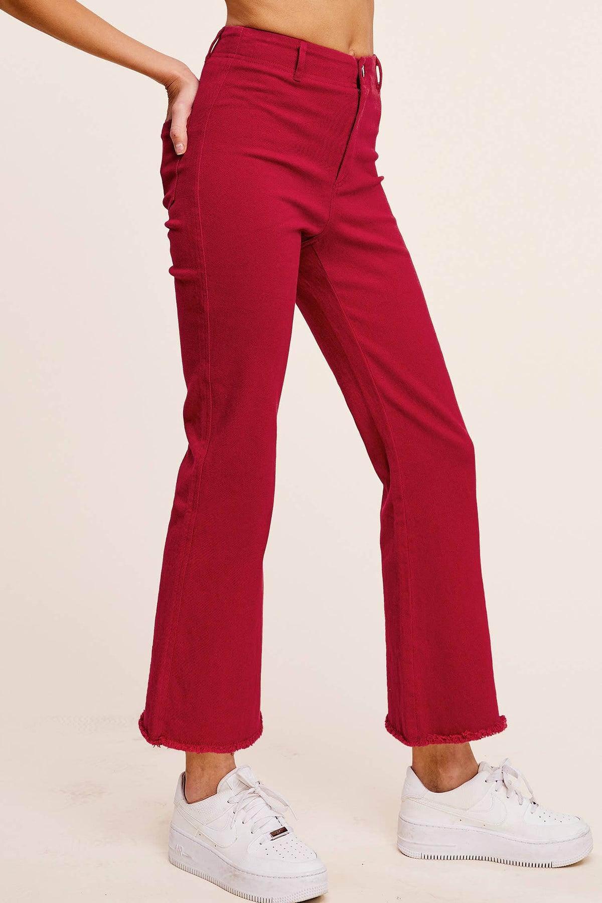 Red Soft Washed Stretchy High Waisted Flare Pants