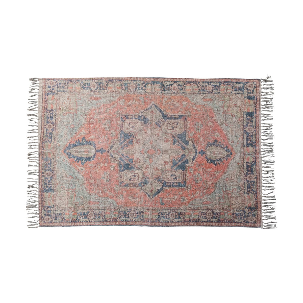 72"x48" Cotton Chenille Print Rug w/Fringe, Multi Color
