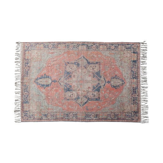 72"x48" Cotton Chenille Print Rug w/Fringe, Multi Color