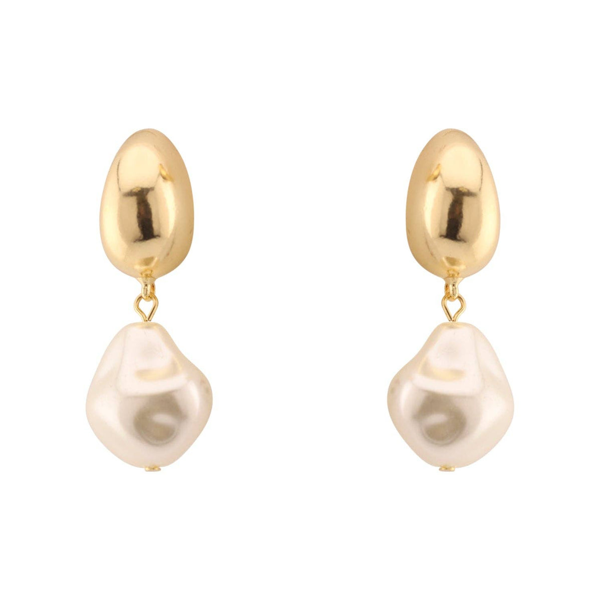 Gold Beaded with Freshwater Pearl 1" Earring