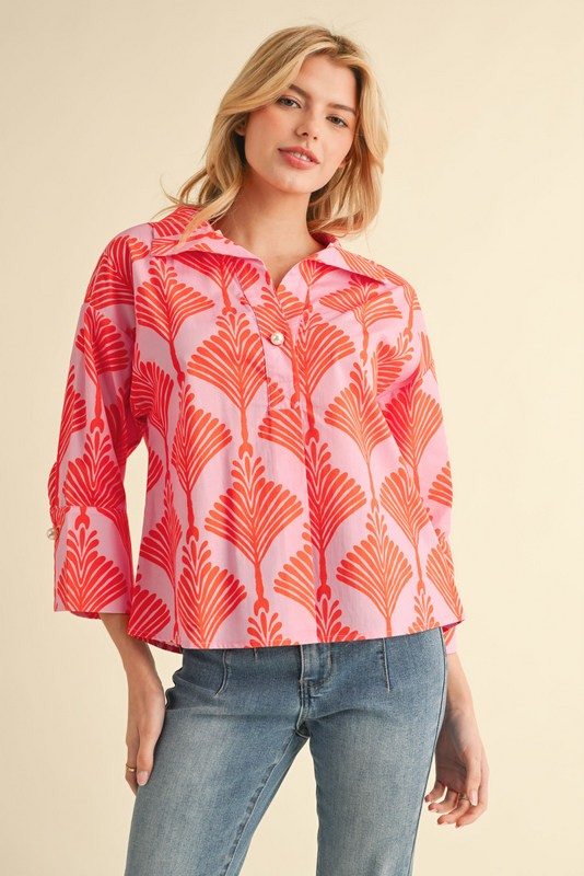 Sunset Palm Cotton Top - Curvy
