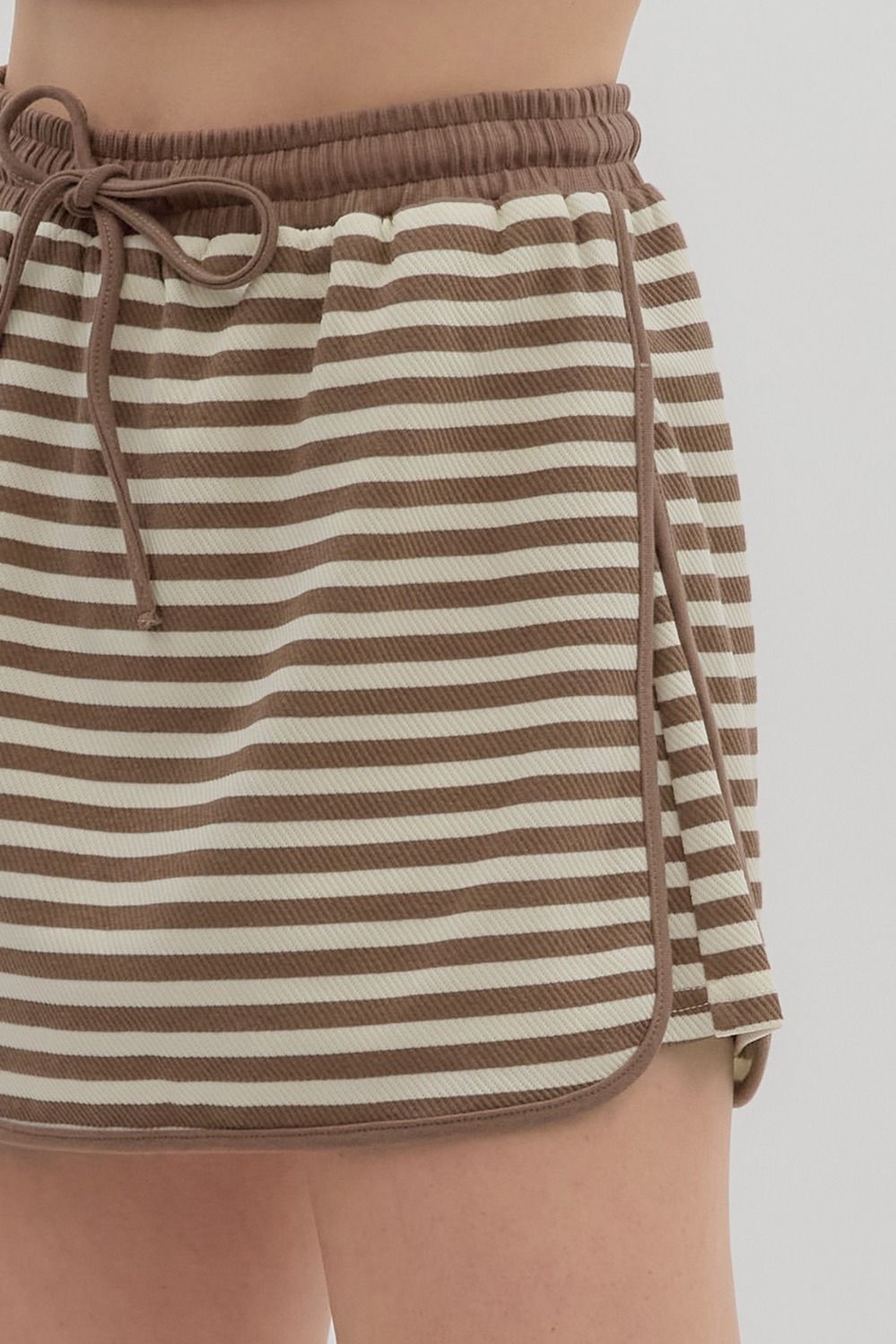 Mocha Stripe Drawstring Skort