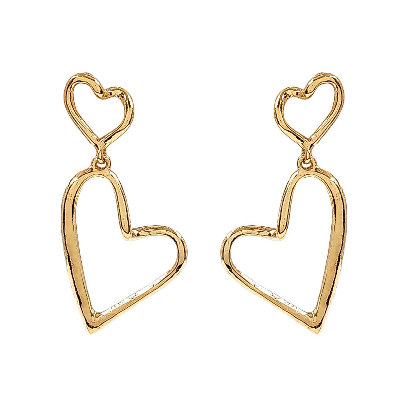 Double Open Heart Gold Post 2.5" Earrings