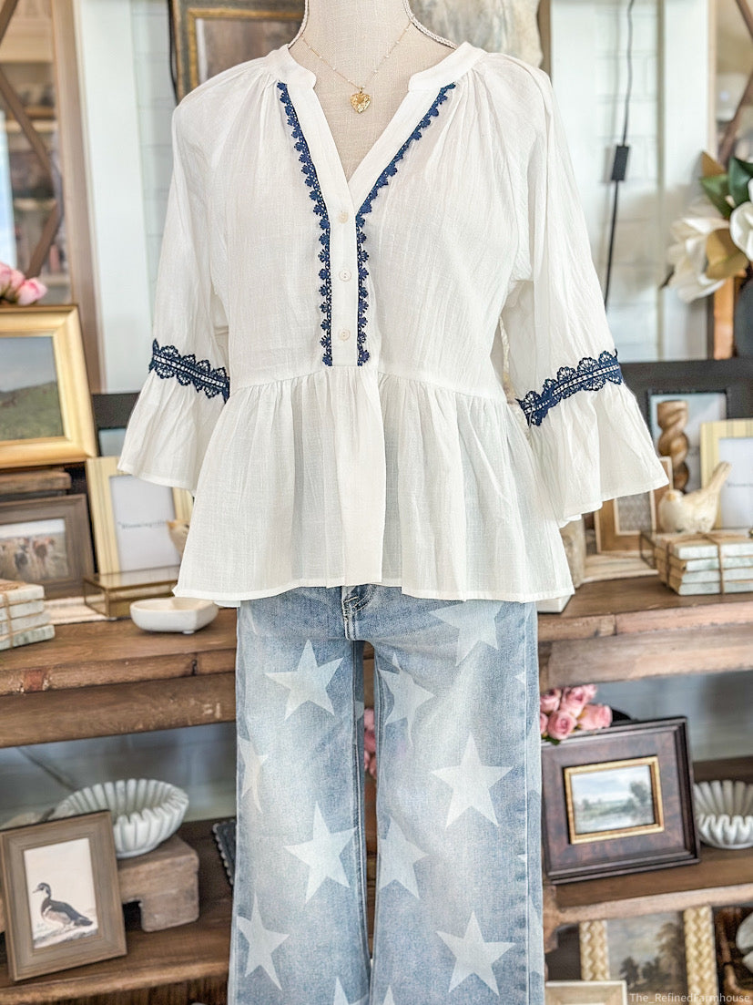 Button Down Baby Doll Peplum Top