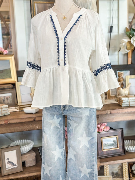 Button Down Baby Doll Peplum Top
