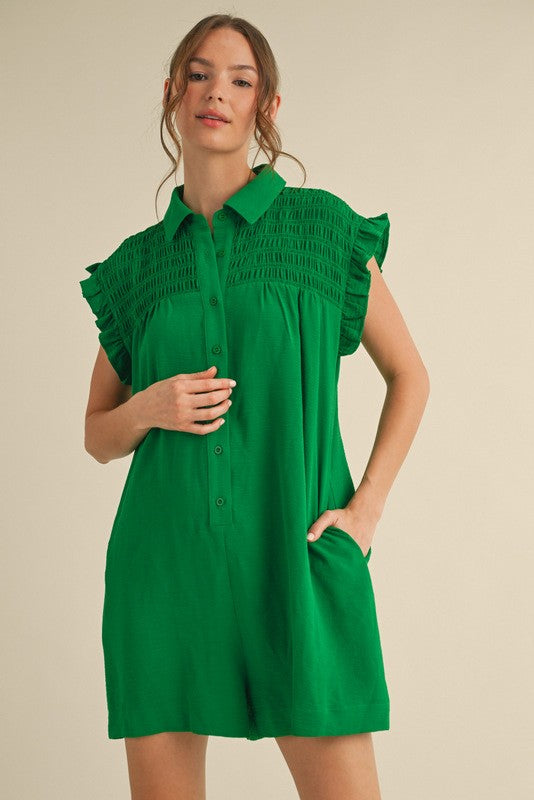 Green Ruffled Collar Jumpsuit