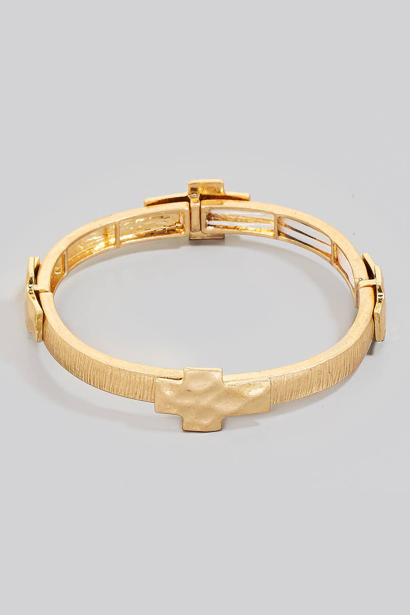Textured Metallic Cross Charms Elastic Bracelet: WG