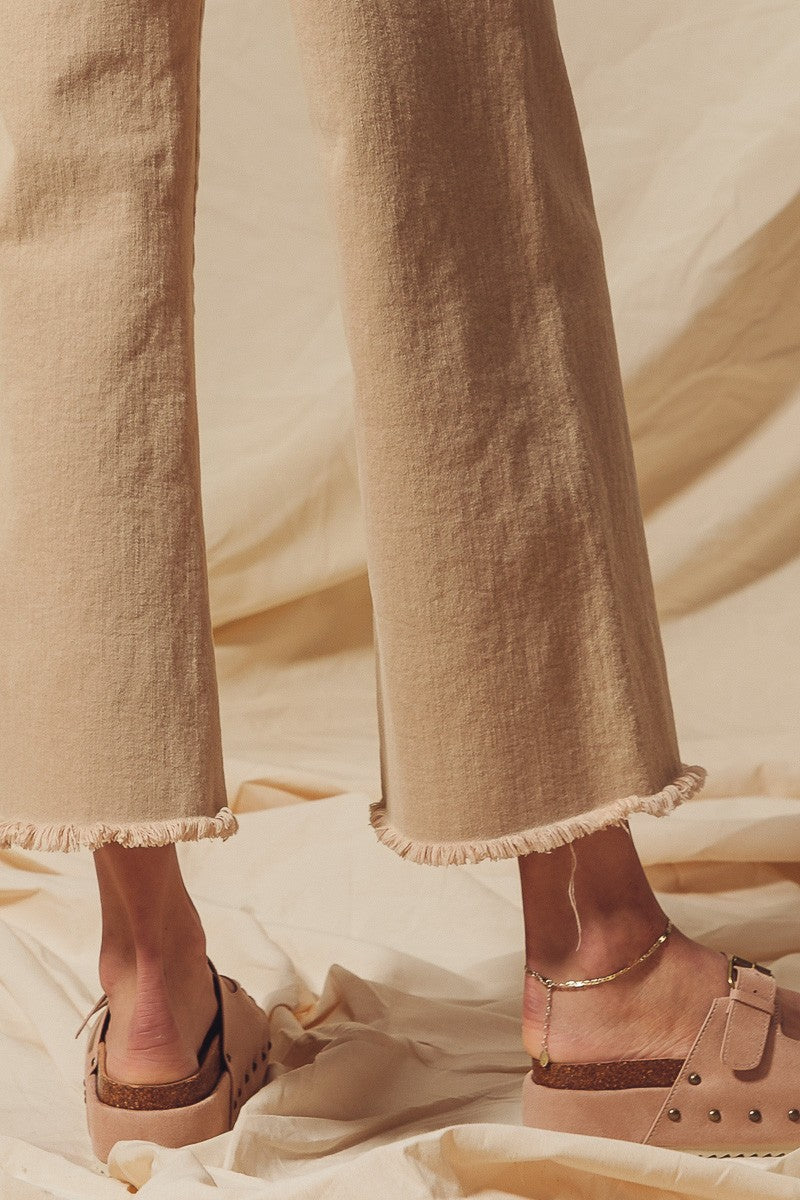 Stone Frayed Hem Wide Leg Stretchy Pants