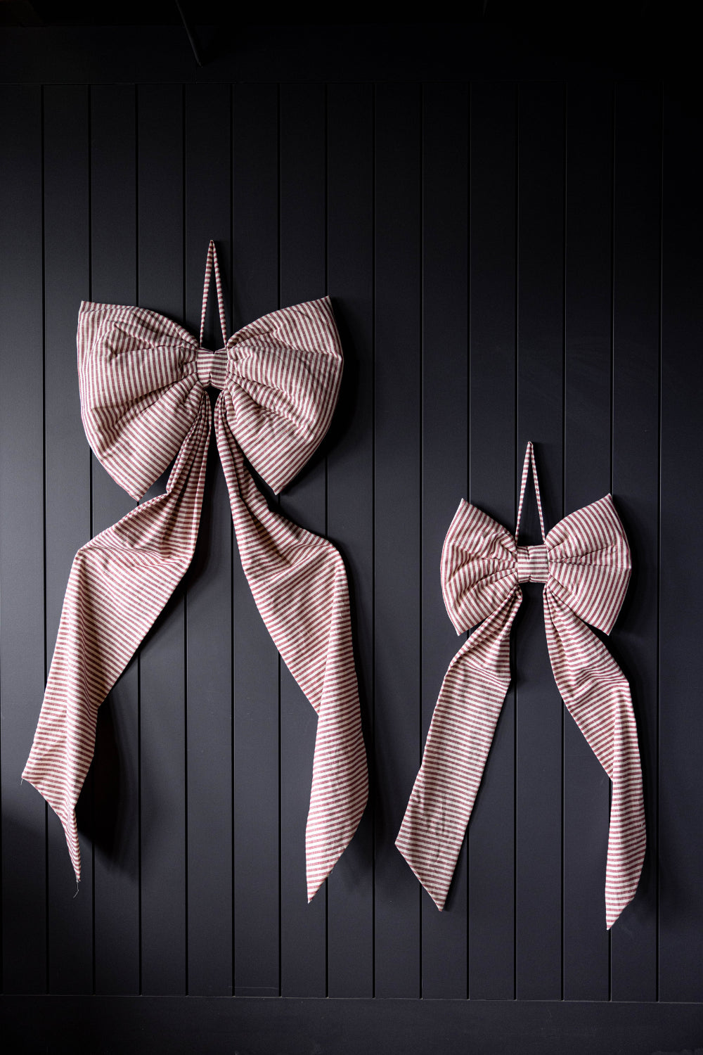 Cranberry Red Bow Striped Fabric | Oversized Large