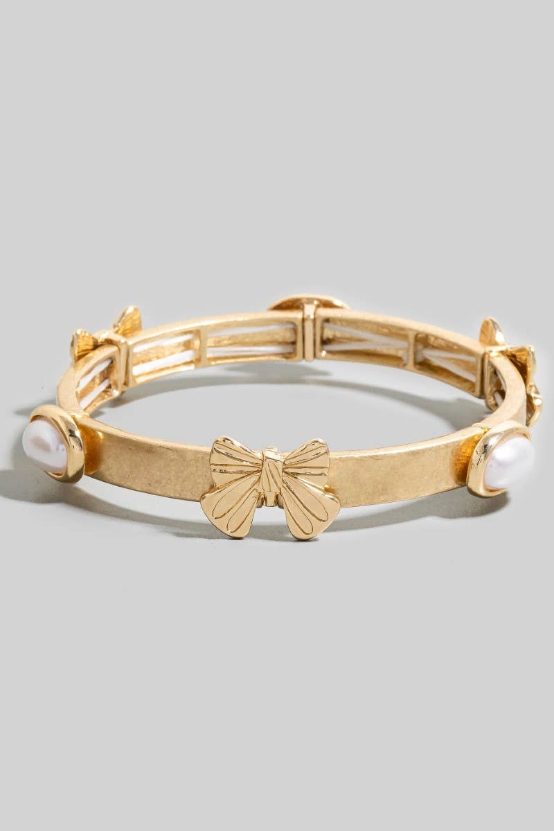 Pearl And Ribbon Bow Station Bracelet