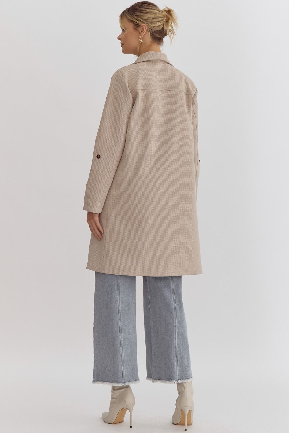 Taupe Solid Textured Coat