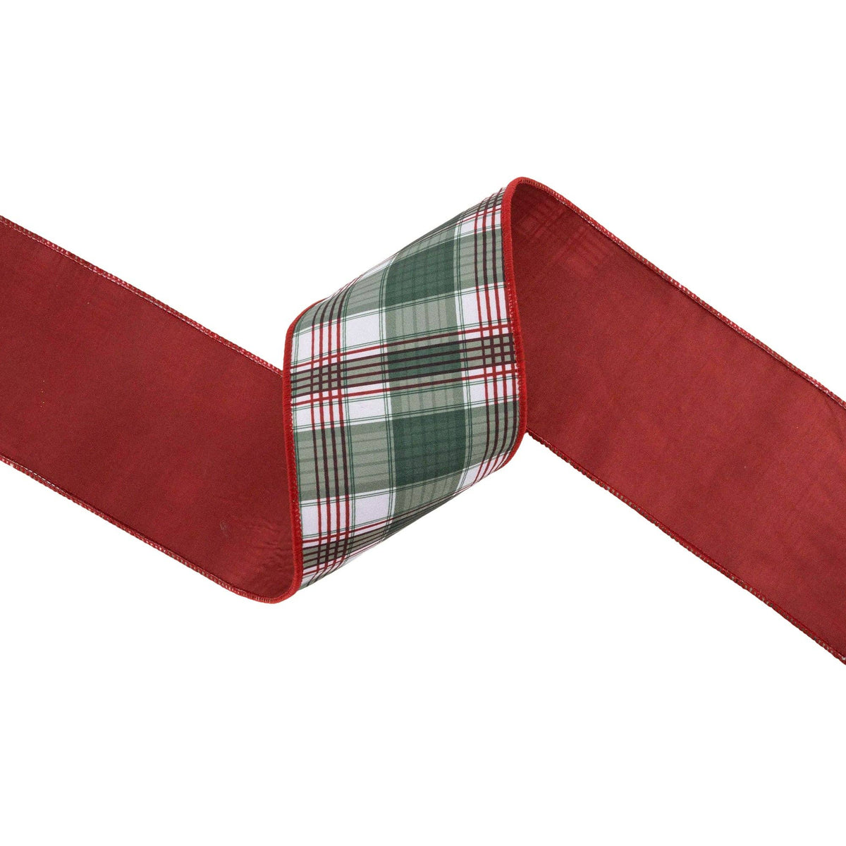 4" Wired Reversible Dupioni Red/Green Plaid 10 Yard Roll