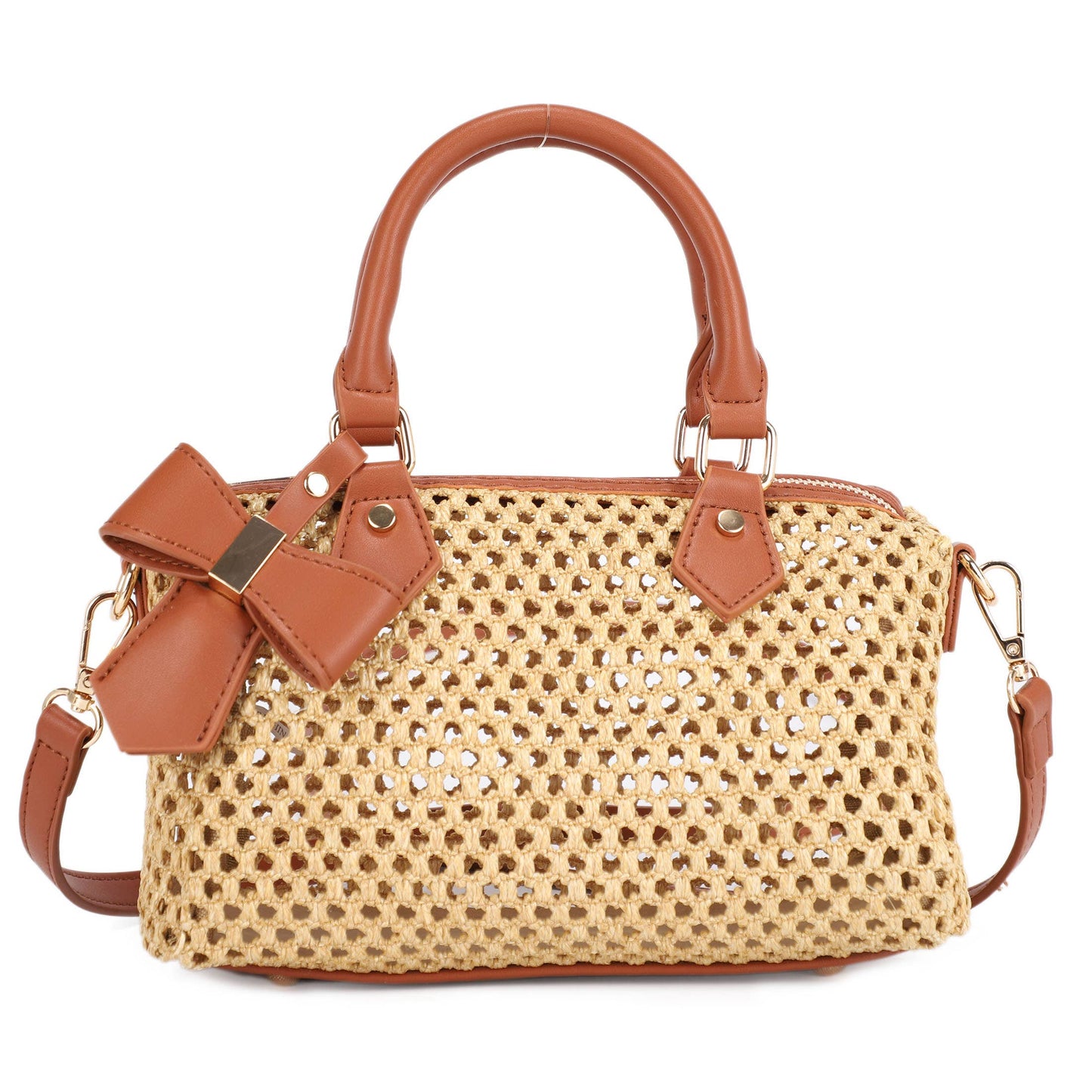 Mira Mini Straw Top Handle Crossbody Bag – Brown