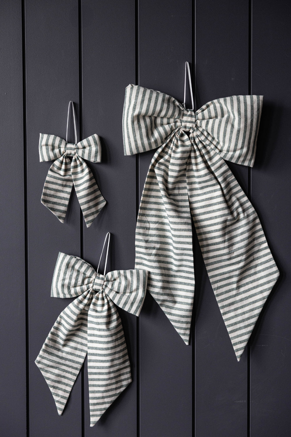 Striped Green with thin Gold Stripe Fabric Bows: Medium