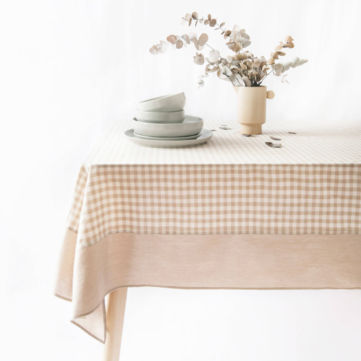 Taupe/white Gingham Tablecloth