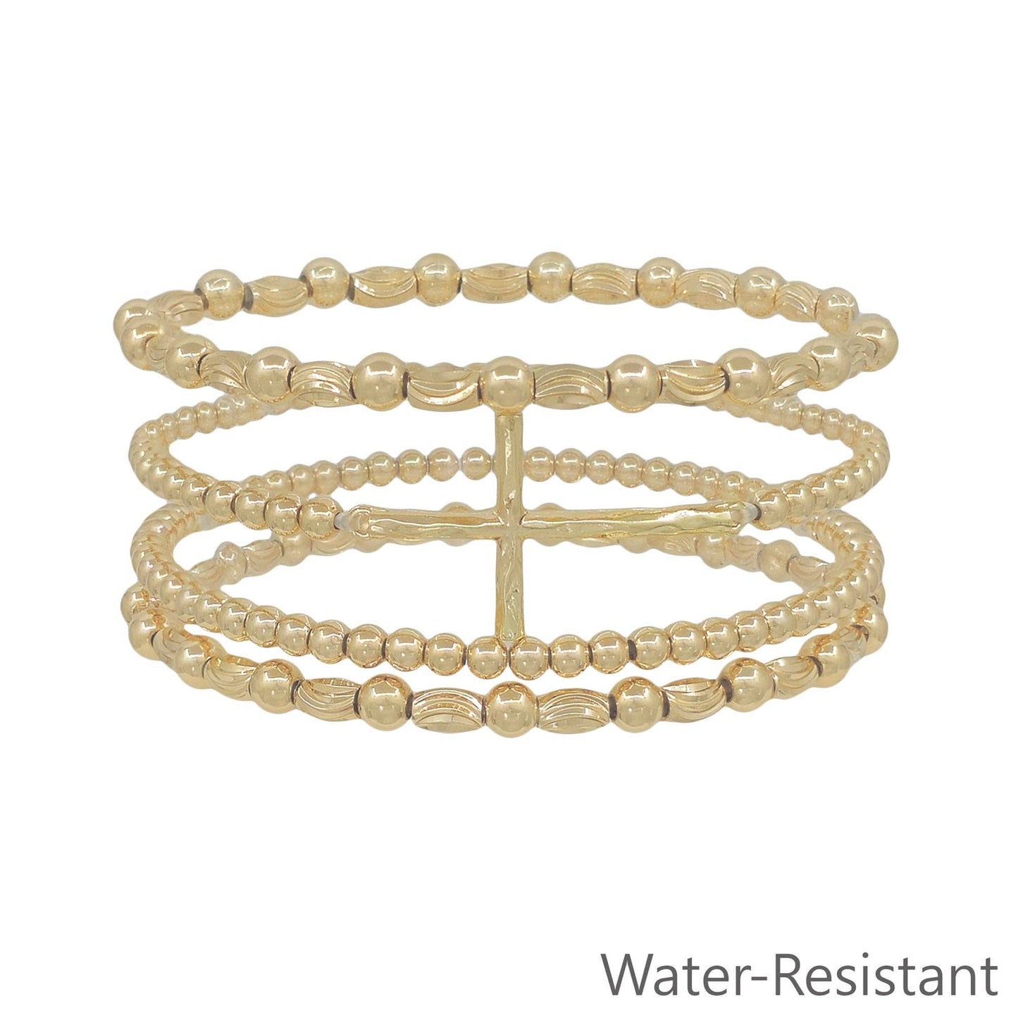Water Resistant Set of 4 Cross and 4MM Beaded Stretch Bracelets