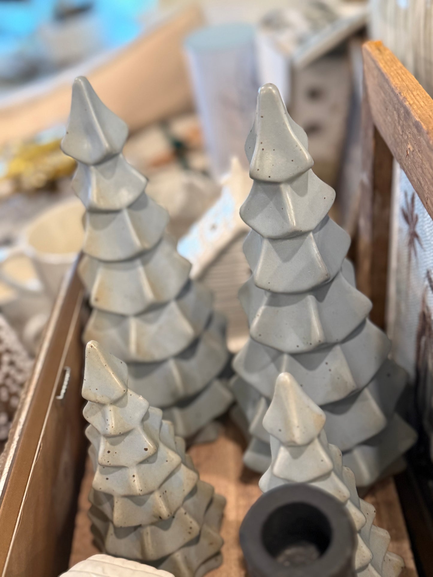SET OF 4- Grey Stoneware Trees