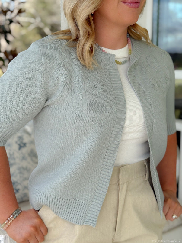 The Daisy Embroidered Knit Cardigan – Sage