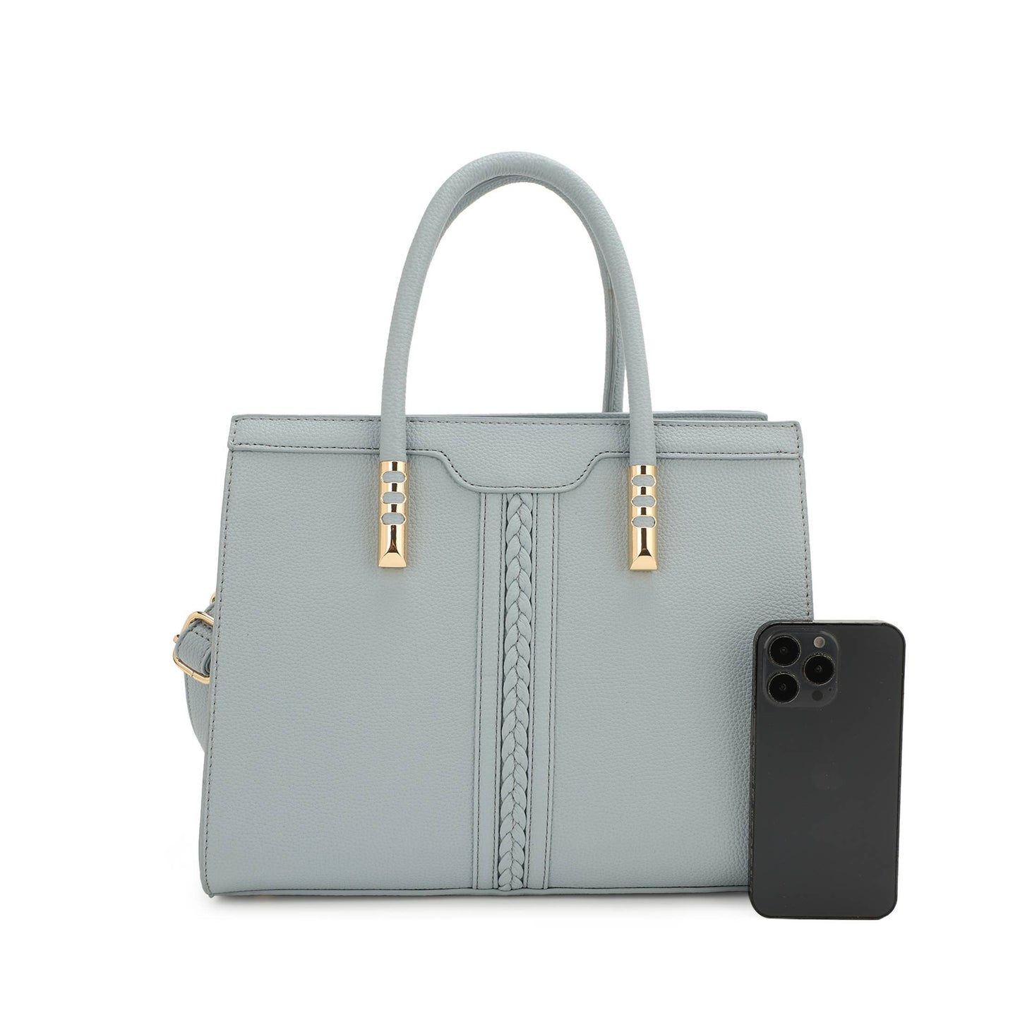 Suzie Braided Satchel Bag – Light Blue Gray