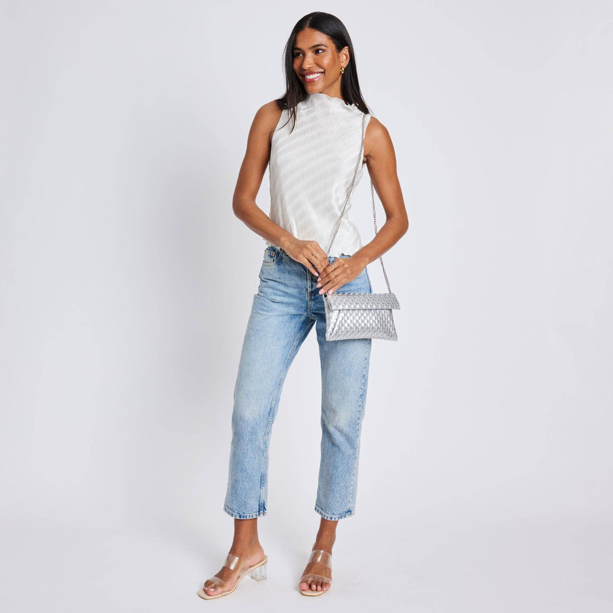Priscilla Woven Clutch: Silver
