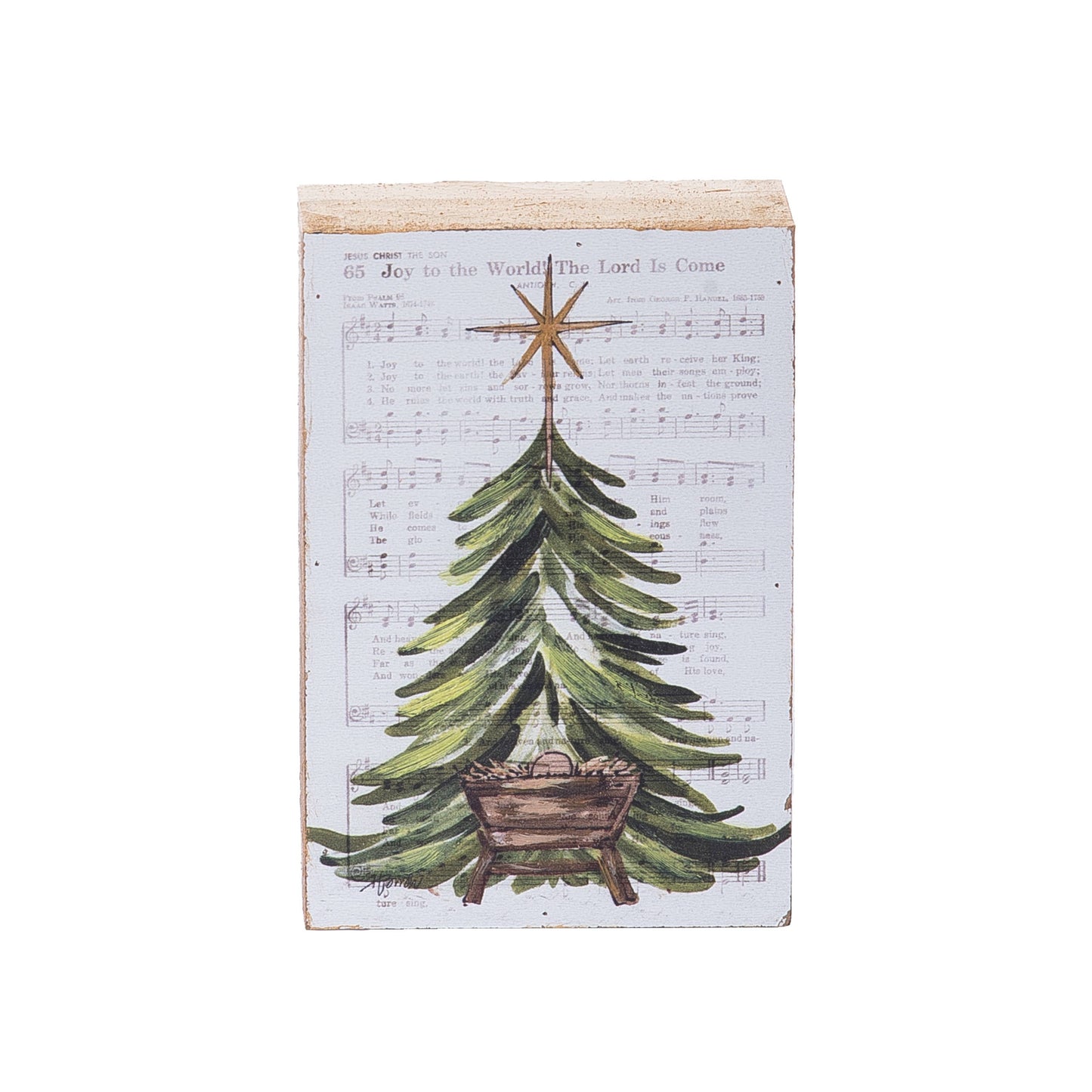 Hand Painted Christmas Tree & Manger Tabletop Sign