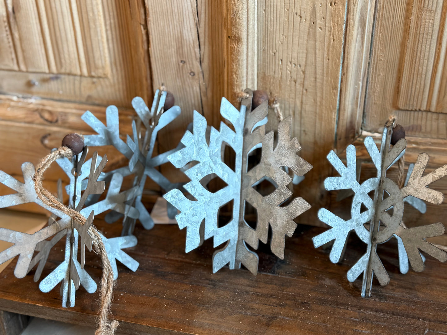 SET OF 4-Metal & Bead Snowflake ornament