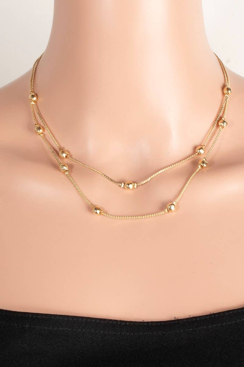 Station Beads Layered Chain Necklace: GD