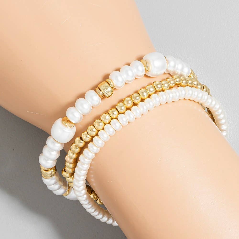 Mixed Pearl And Metallic Beaded Bracelet Set