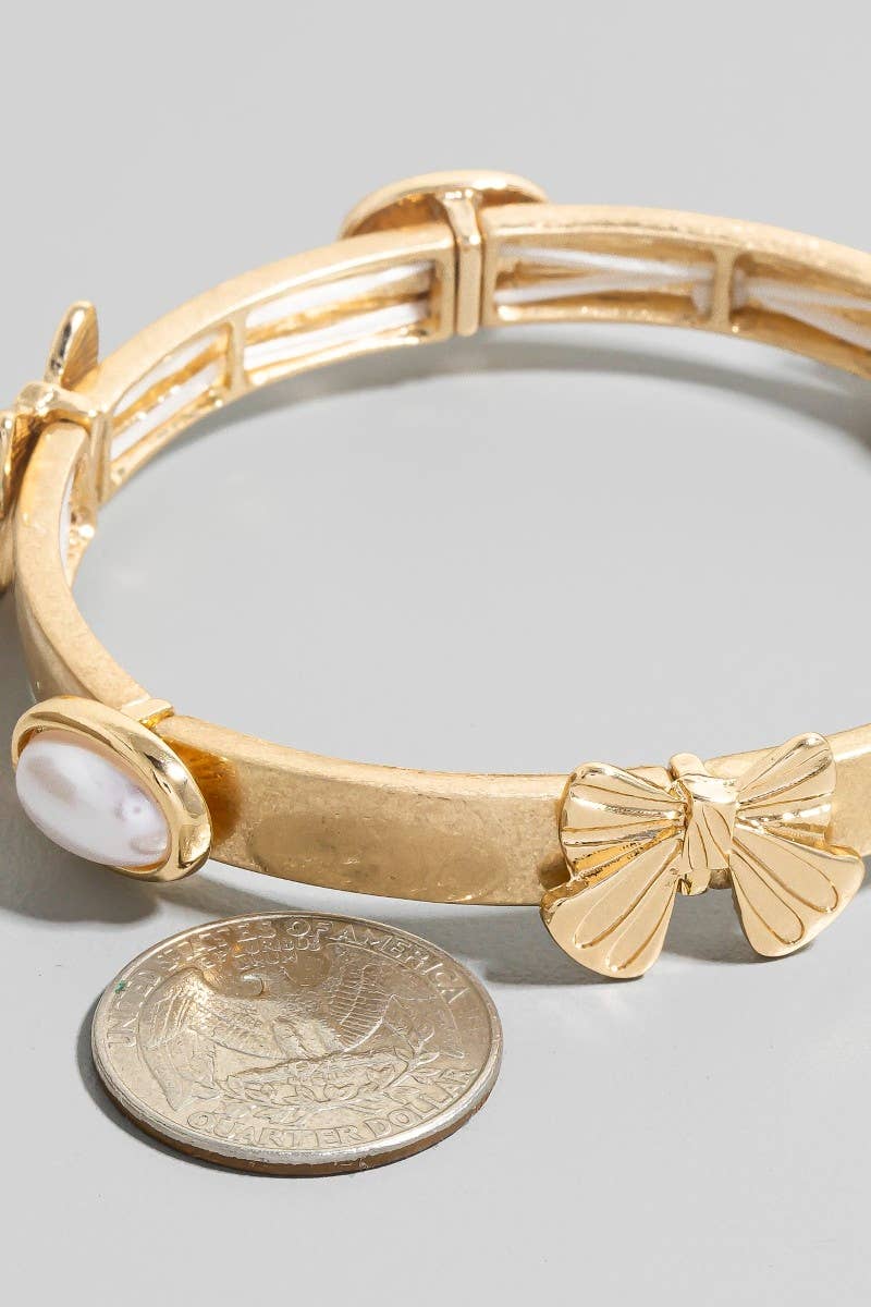 Pearl And Ribbon Bow Station Bracelet