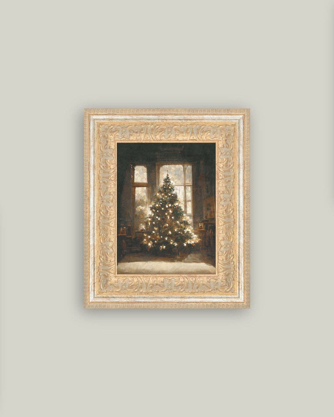 Glowing Christmas Tree Framed Antique Art | 7x9