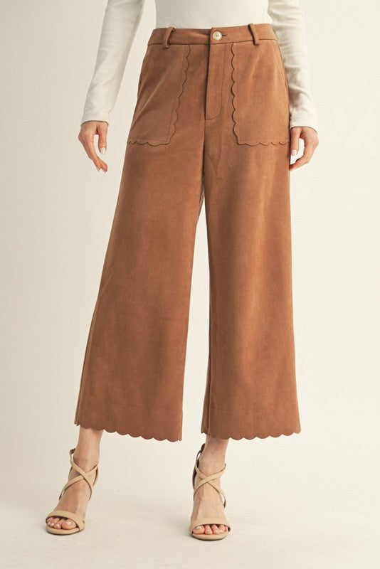 Scalloped Edge Suede Pants