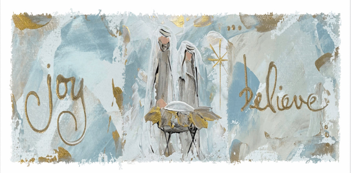 Joy Believe Nativity Framed Art 12x24"