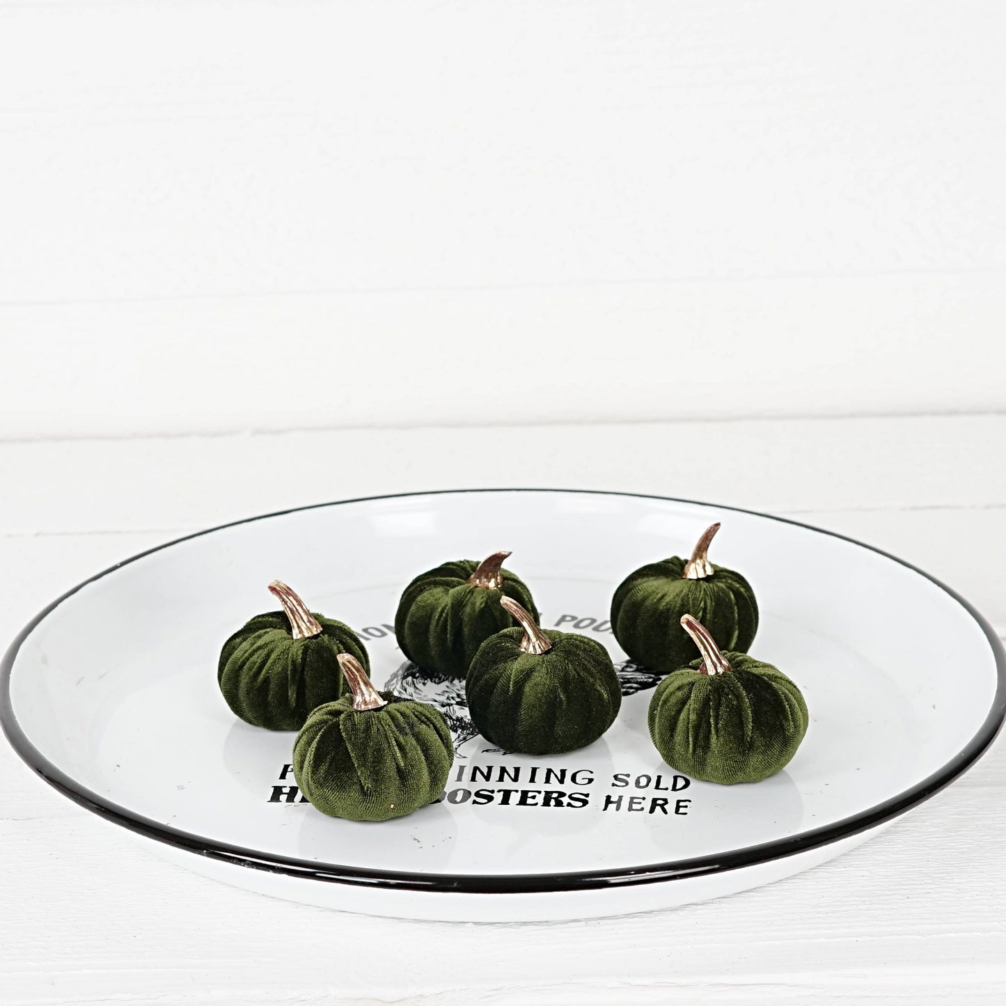 Green Bag of 6 Velvet 2in Pumpkins w.Golden Stem