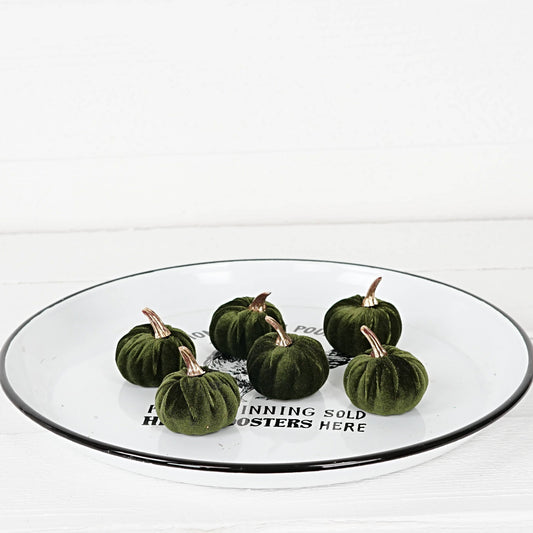 Green Bag of 6 Velvet 2in Pumpkins w.Golden Stem