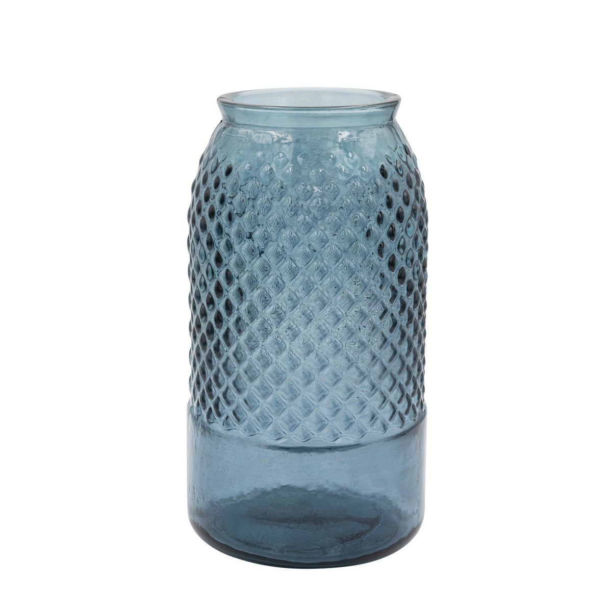 Round Embossed Recycled Glass Vase, Blue
