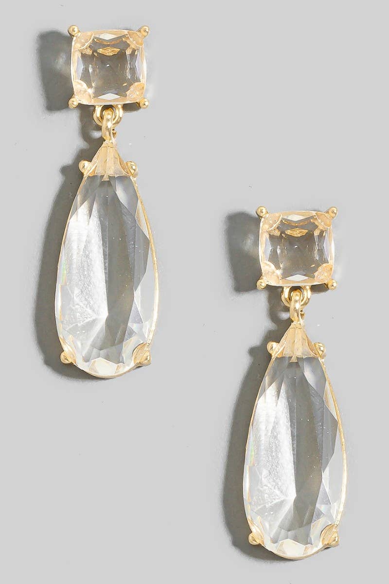 Faceted Square And Teardrop Dangle Earrings