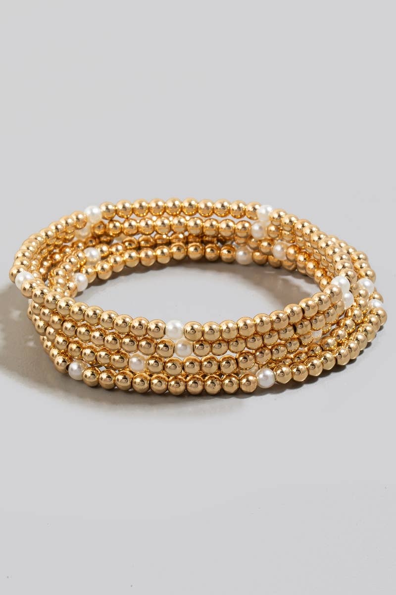 5Pc Pearl And Metallic Beaded Bracelet Set