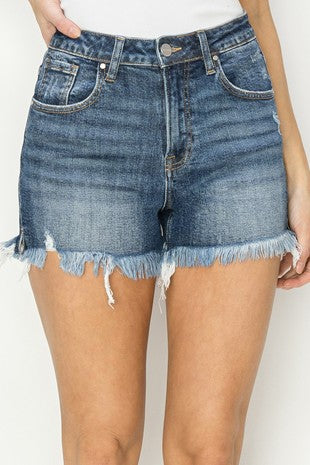 Risen High Rise Denim Shorts