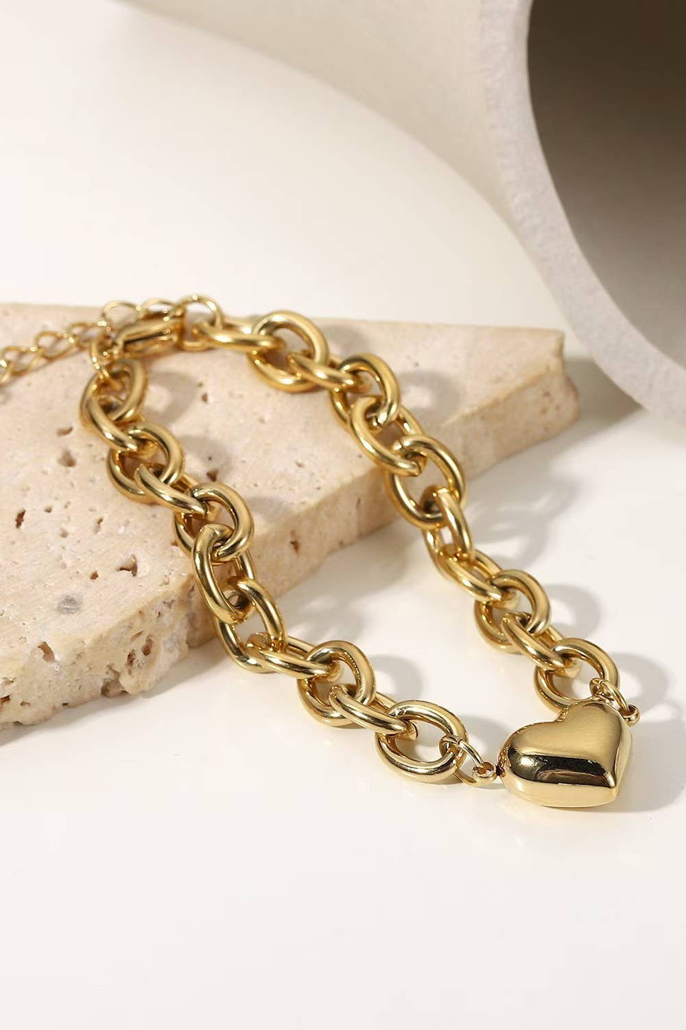 Gold Stainless Steel Chunky heart Bracelet