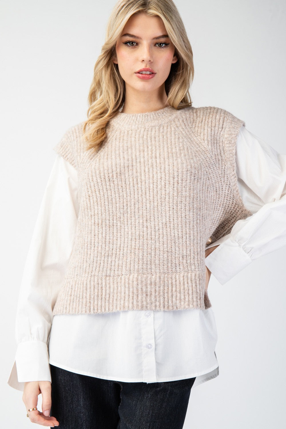 Shirt Layered Sweater Vest Top
