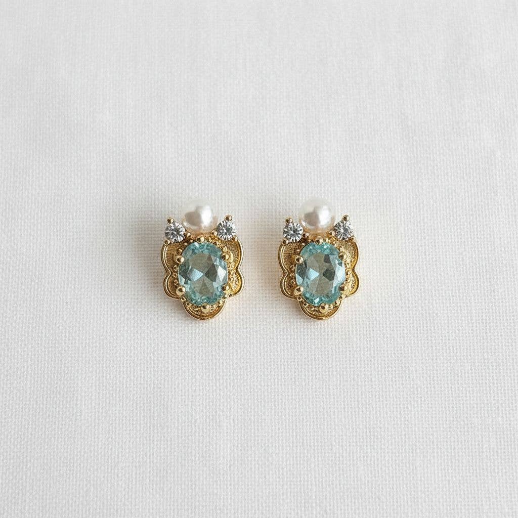 Vintage Inspired Aquamarine Flower Earrings