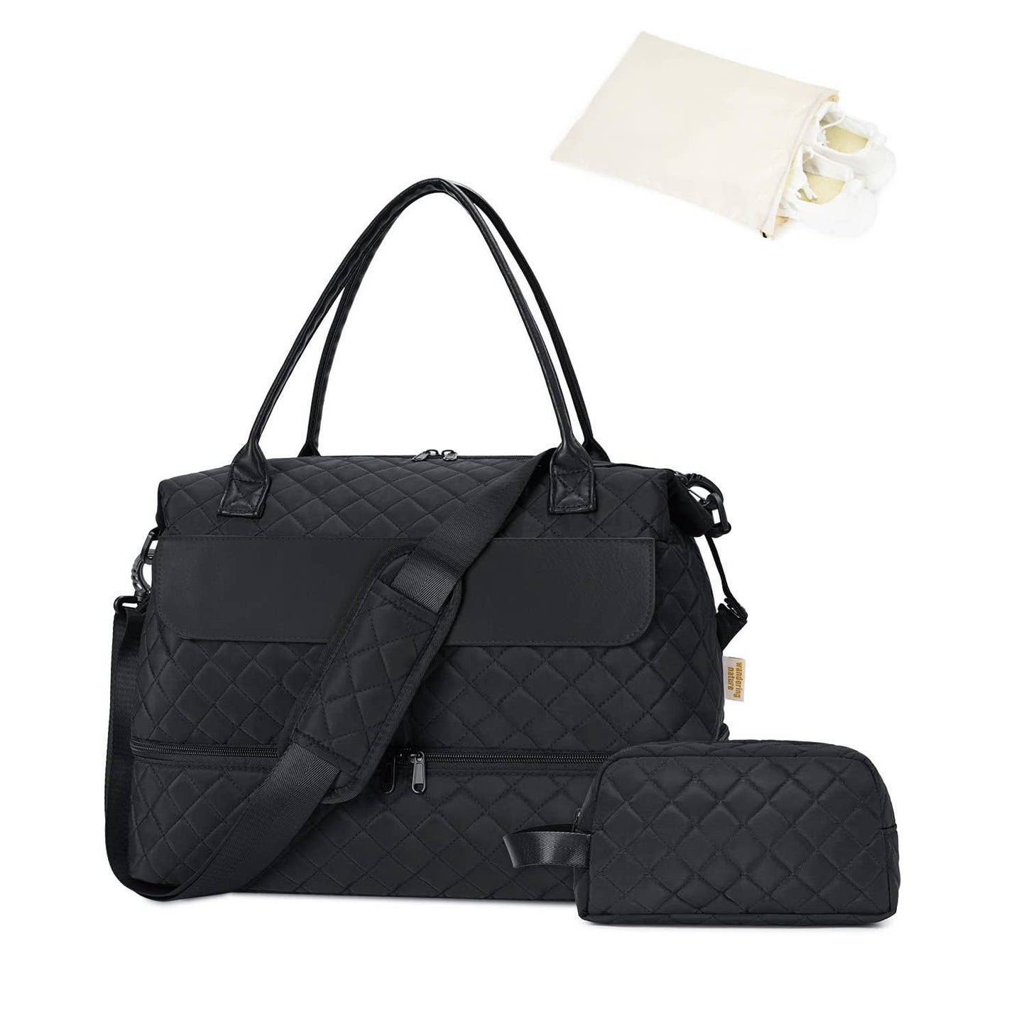 Airplane Approved Duffle Bag & Toiletry Bag Set 2 PCS: Black