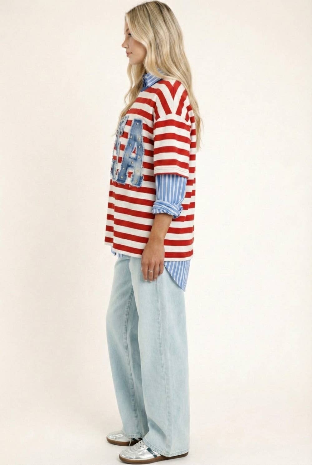 4th of July Oversized Americana-style tee: RED, L