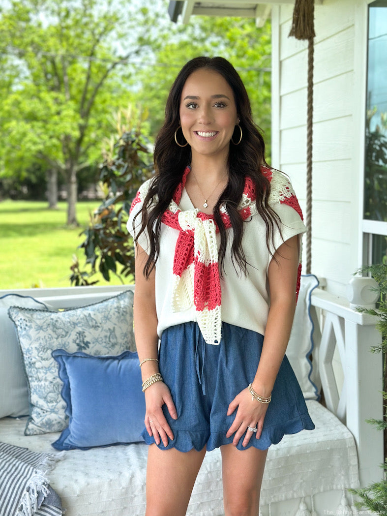 Crochet Star Patches American Flag Top