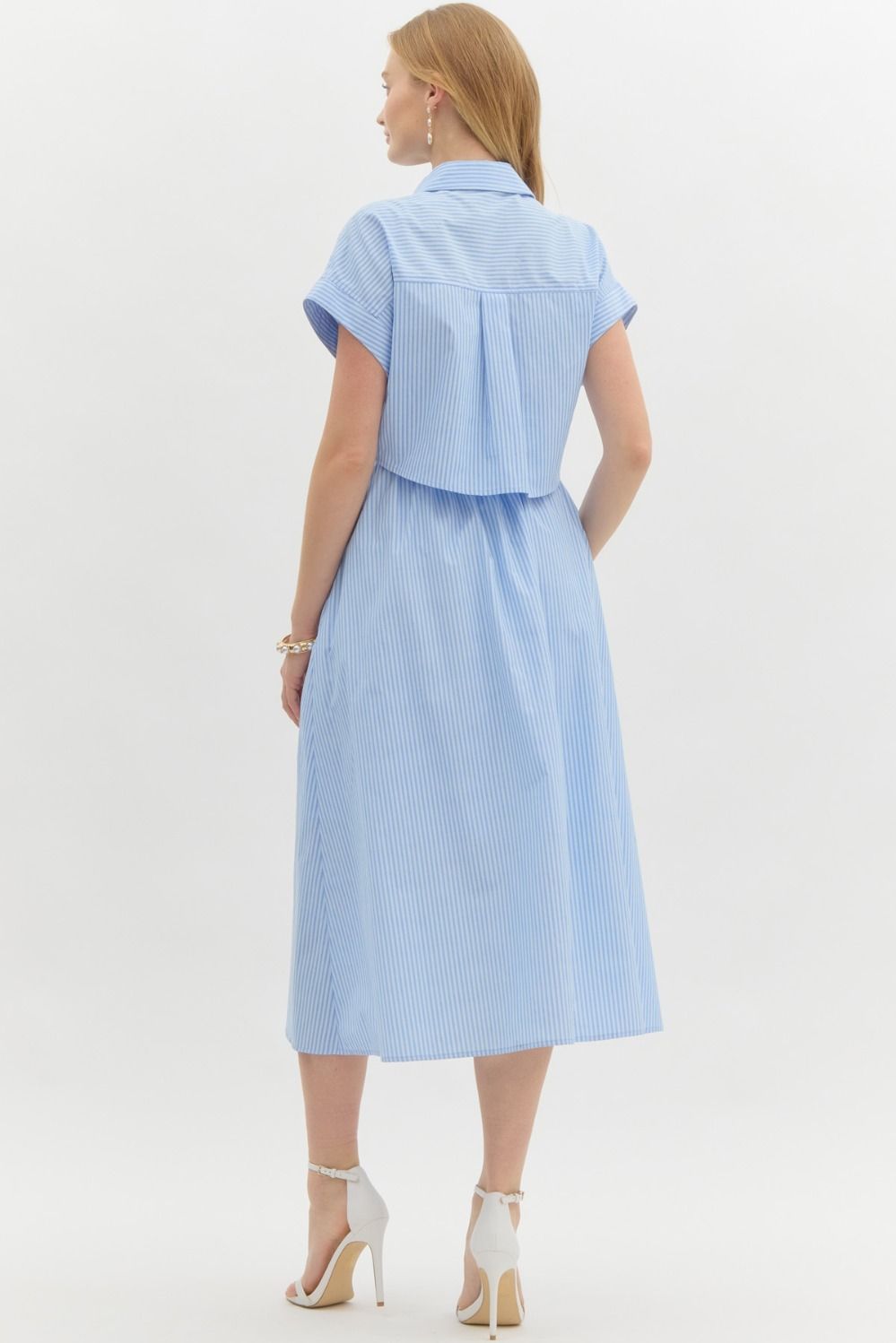 Blue/White Striped button up Midi Dress