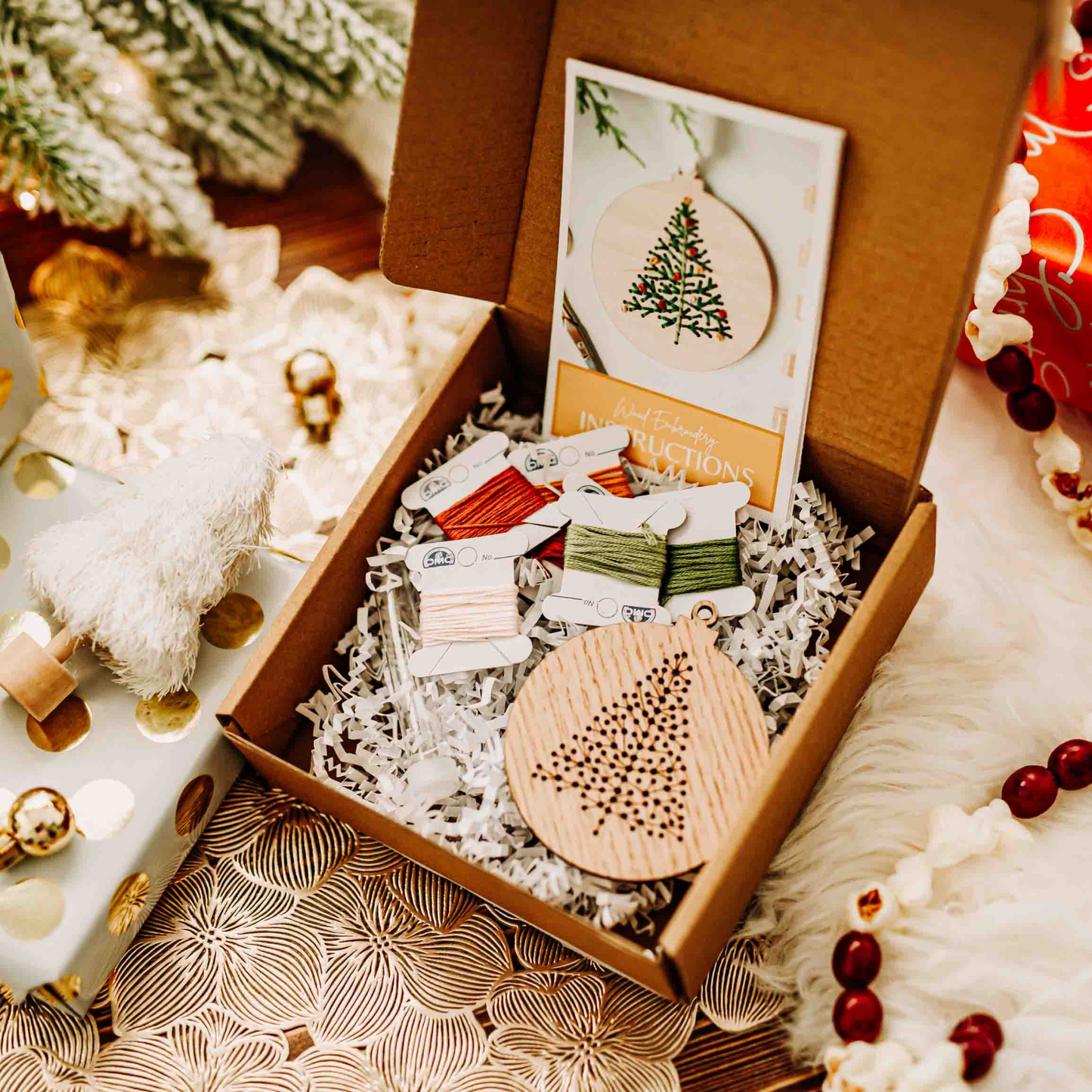 Christmas Tree Ornament Embroidery Kit – Holiday DIY Craft: Boxed
